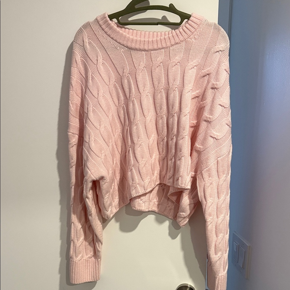 Babaton Light Pink Cable Knit Sweater